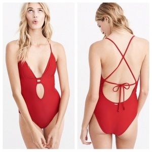 Red deep-v one piece